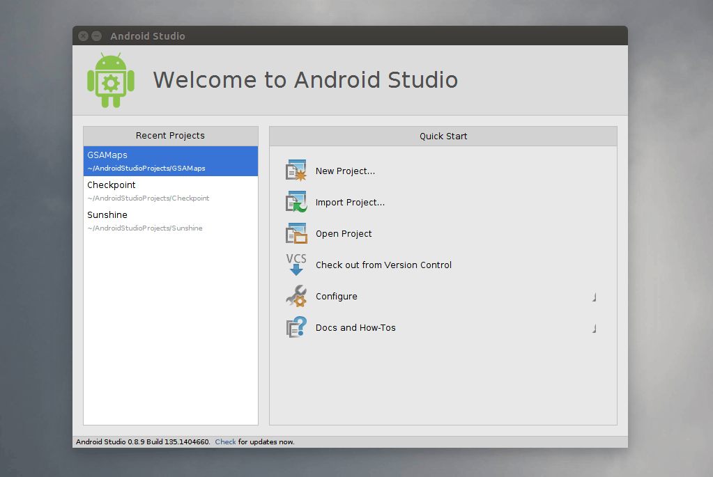 Welcome do Android Studio